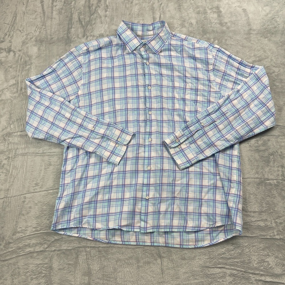 Peter Millar Shirt Mens XL Blue Plaid Long Sleeve Collared Casual Button-Up